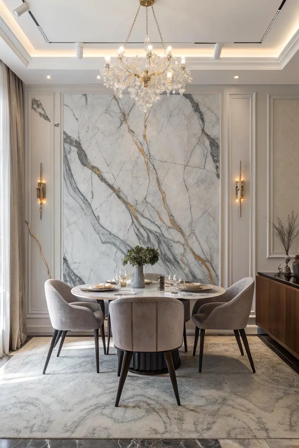 Marble-inspired fluid designs offer a sophisticated and tranquil backdrop for any room.