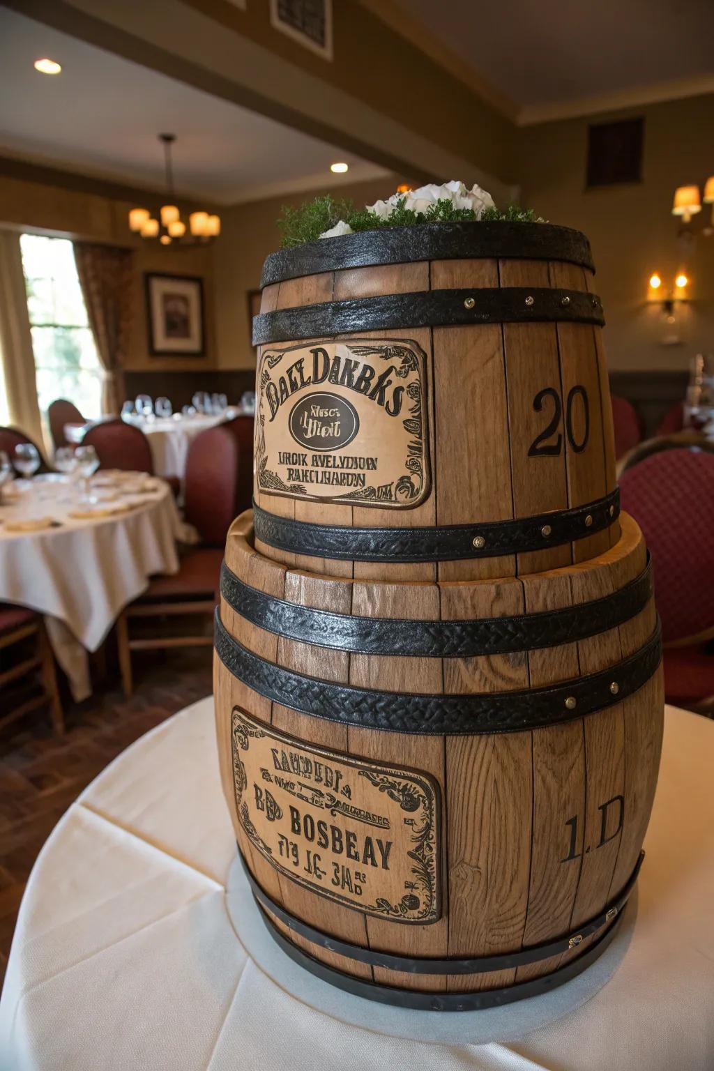 Whiskey Barrel Cake for a Vintage Touch