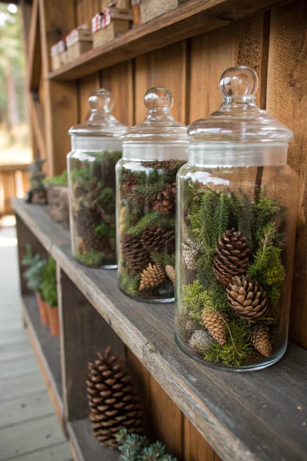 Nature-inspired apothecary jars bring a touch of the outdoors to your decor.