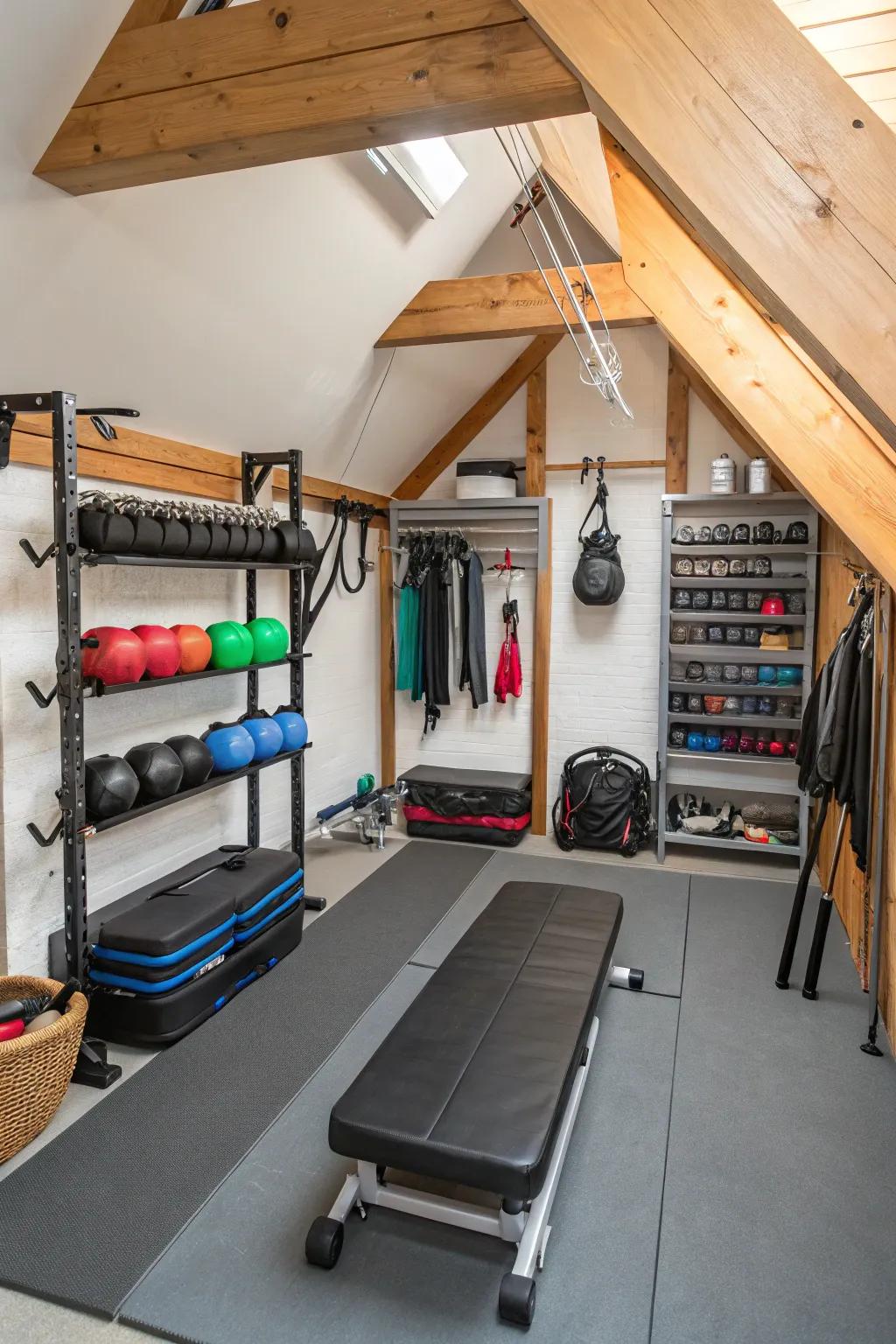 Smart use of space with compact and efficient gym equipment.