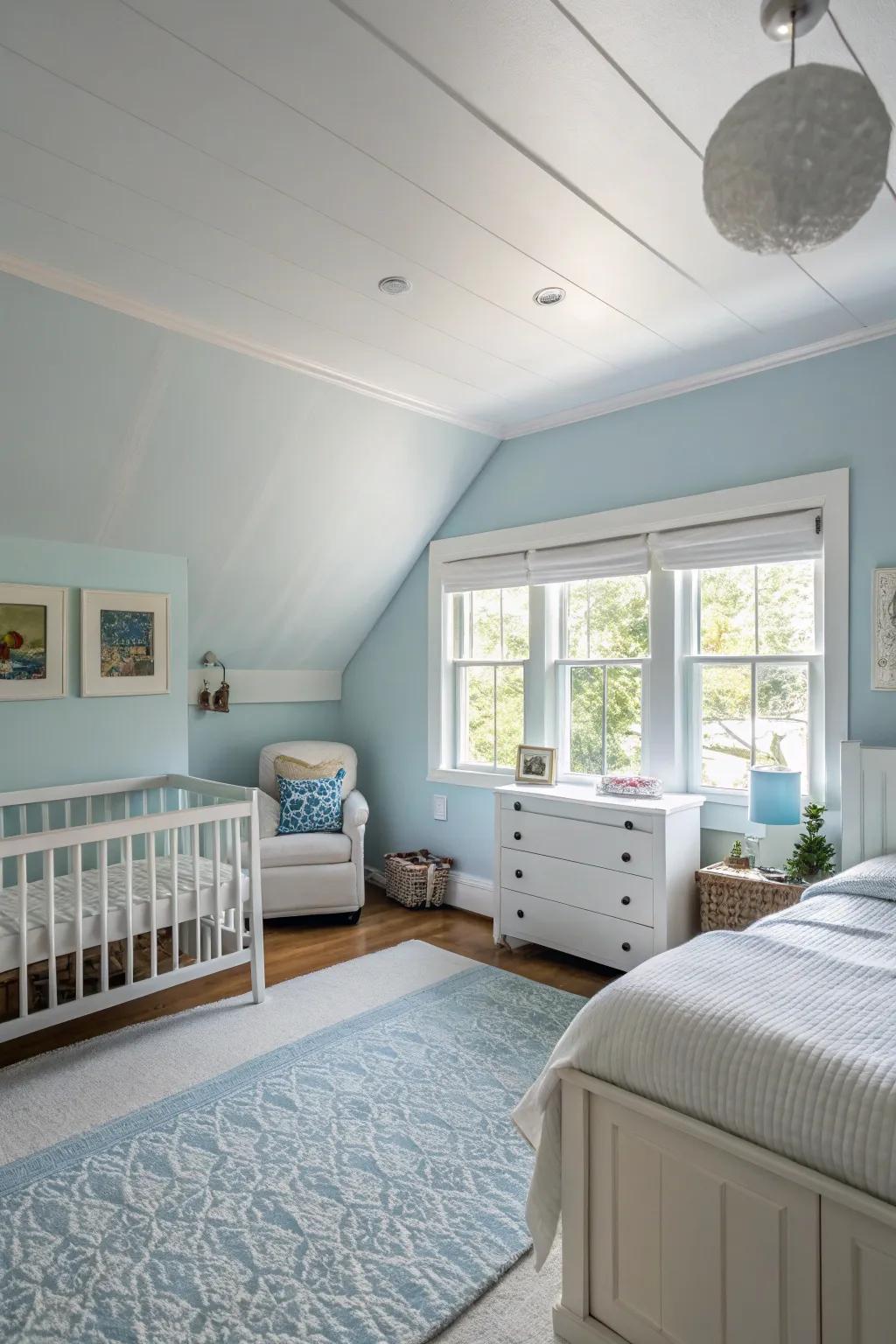 A serene all-blue bedroom that captures the essence of tranquility.