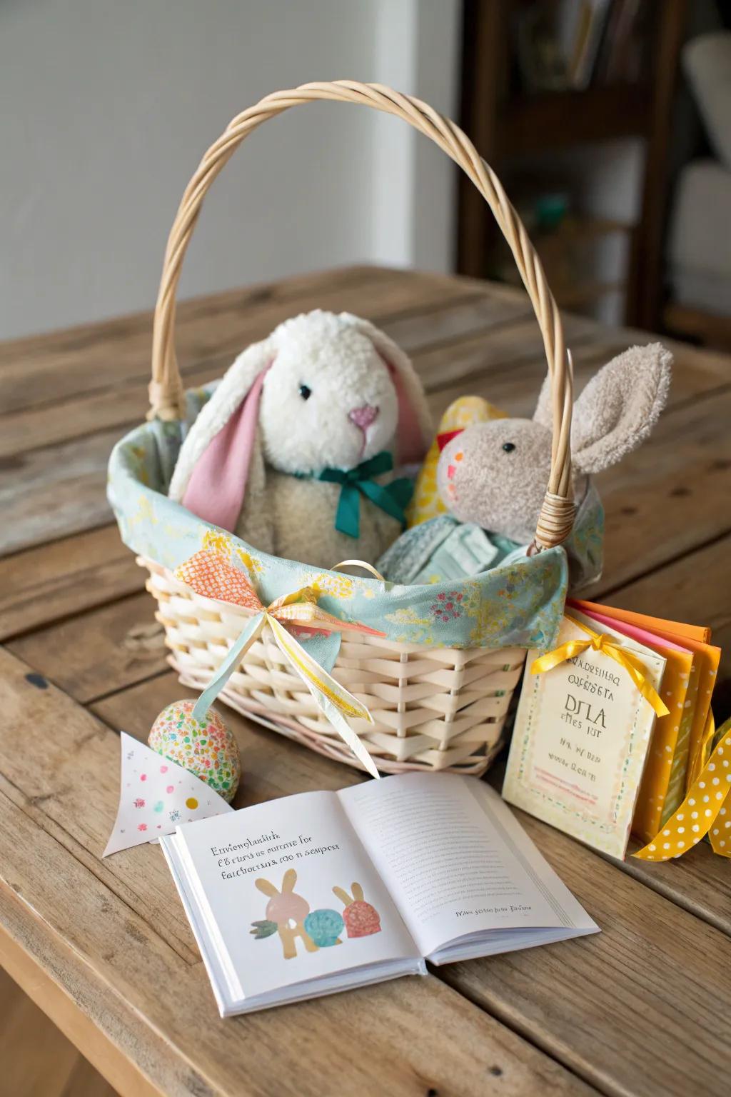 A personalized Easter basket filled with thoughtful gifts.