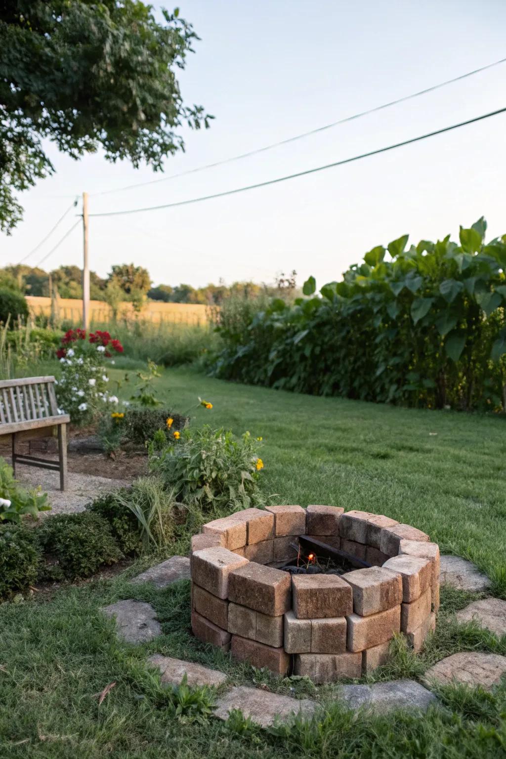 Create a charming DIY brick fire pit using repurposed materials.