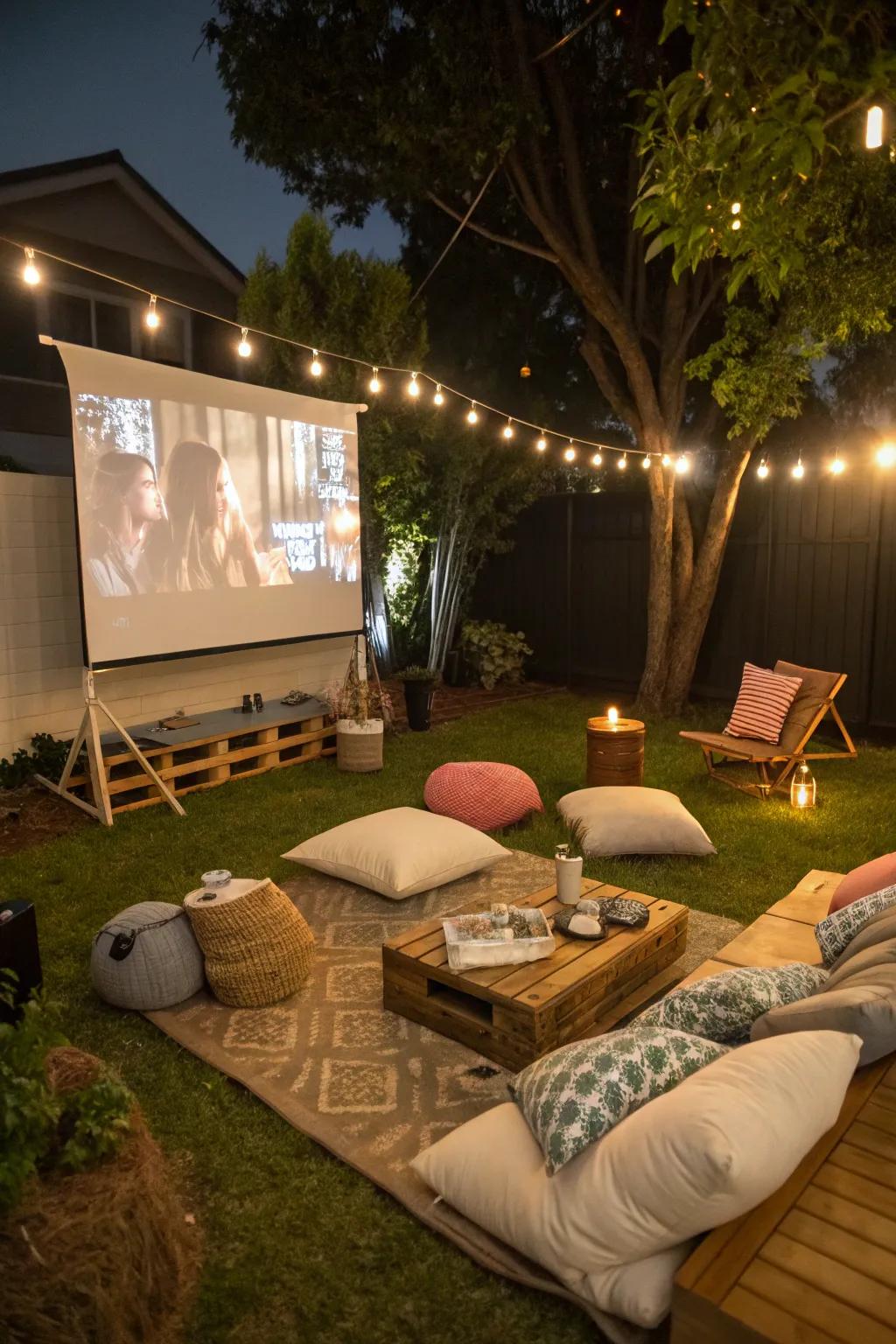 Mix and match seating options for ultimate comfort during your outdoor movie night.