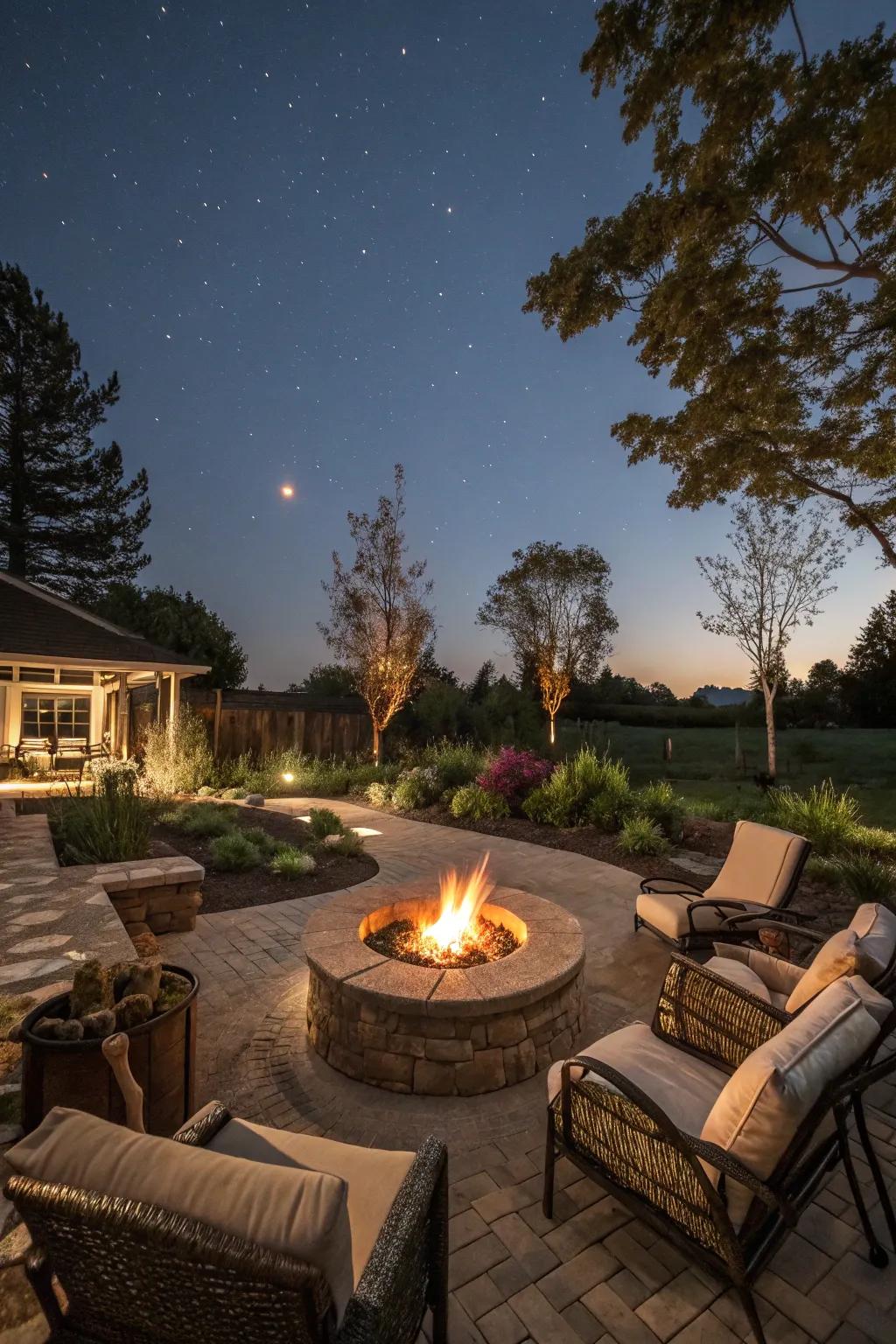 Create a cozy corner in your backyard with a fire pit to gather around.