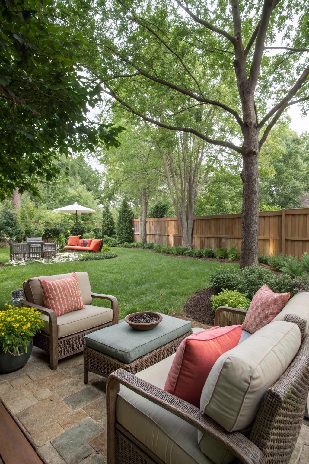 A cozy seating area transforms any backyard into a welcoming retreat.