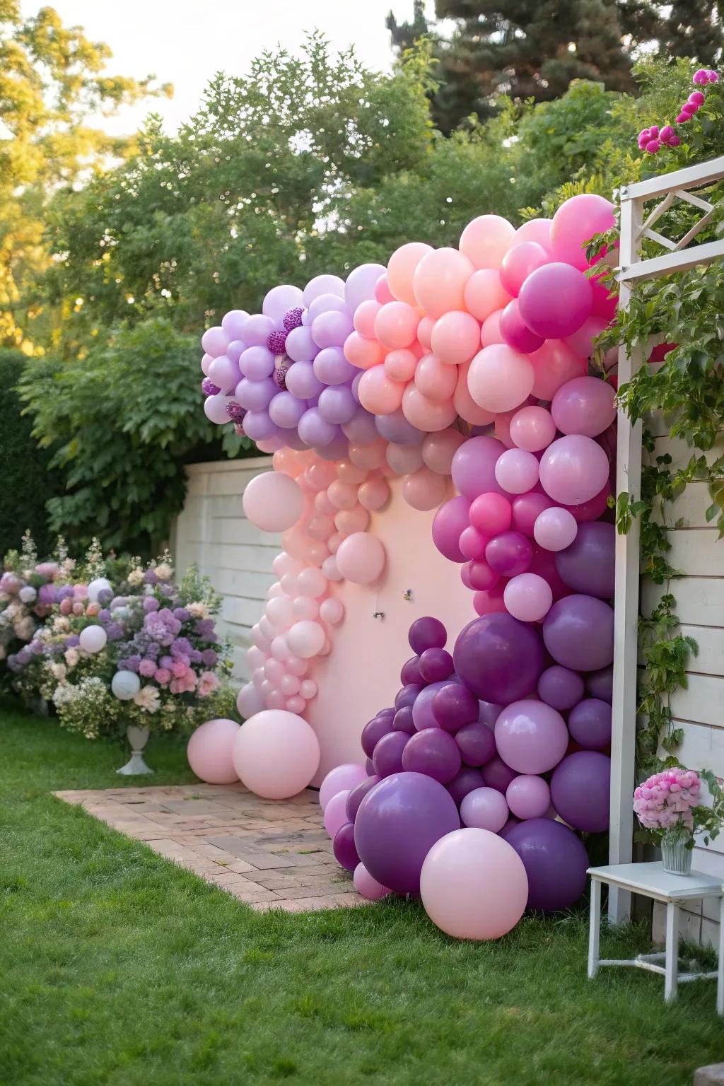 A captivating gradient ombre balloon wall that transforms any space.