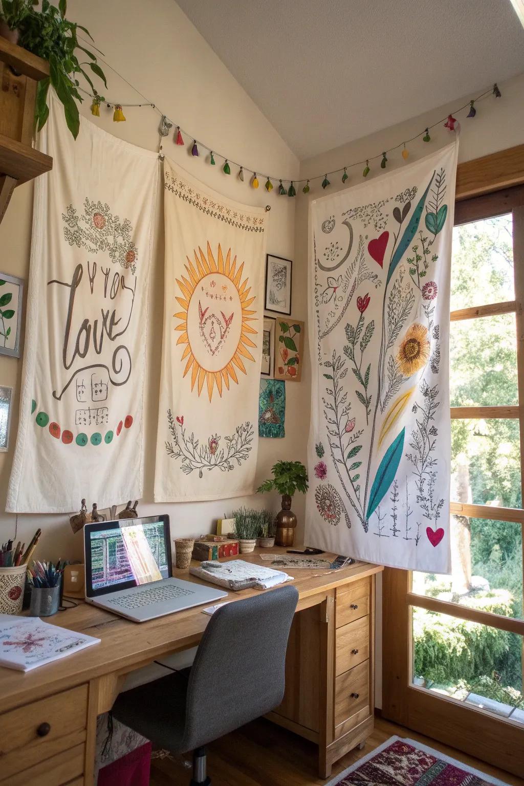 Hand-drawn banners add a personal touch to your decor.