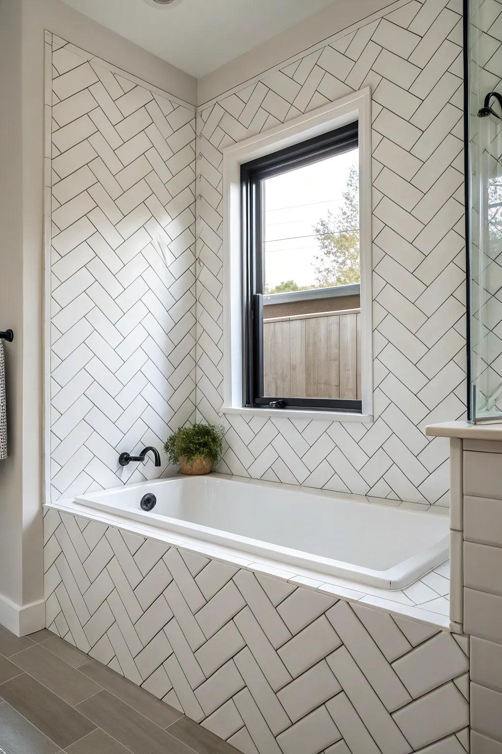 Give classic subway tiles a modern twist with a herringbone layout.