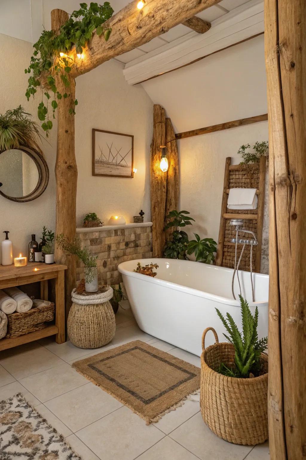 Embrace rustic charm with a wooden frame around your bathtub.