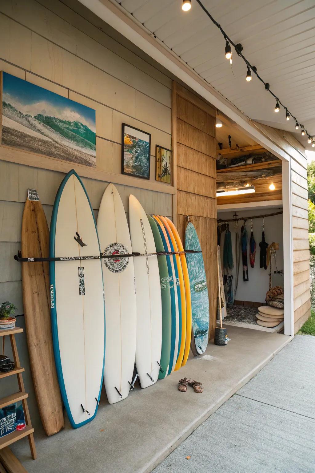 Make your surfboards a part of the decor with a stylish storage wall.