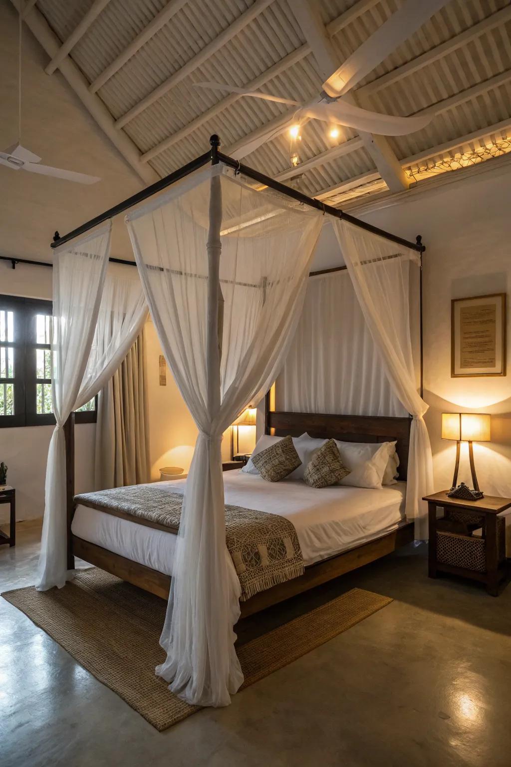 A canopy bed adds elegance and offers a private retreat.