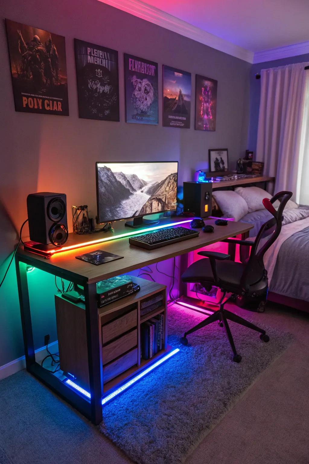 RGB lighting creates an immersive gaming atmosphere.