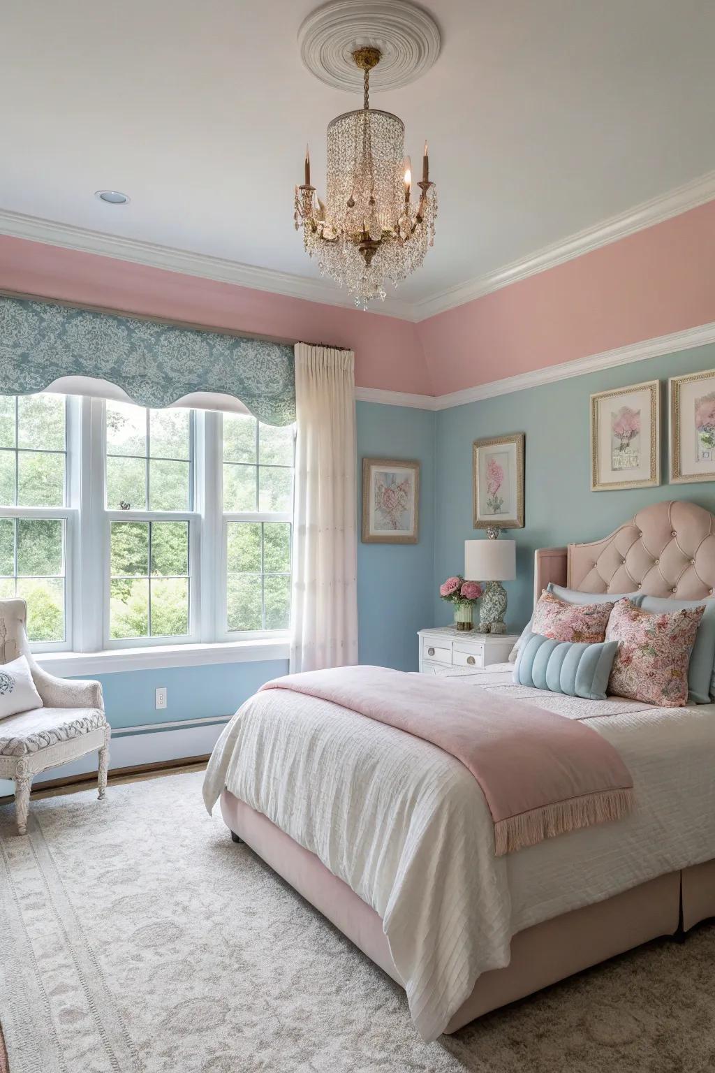 Pastel walls provide a gentle and inviting atmosphere in the bedroom.