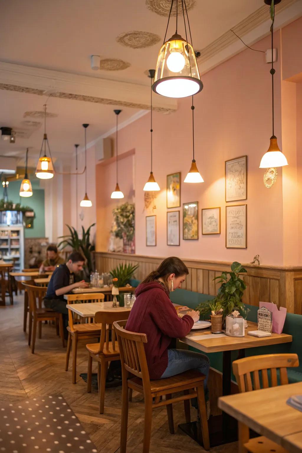 Ambient lighting in a home cafe creates a warm and inviting space.