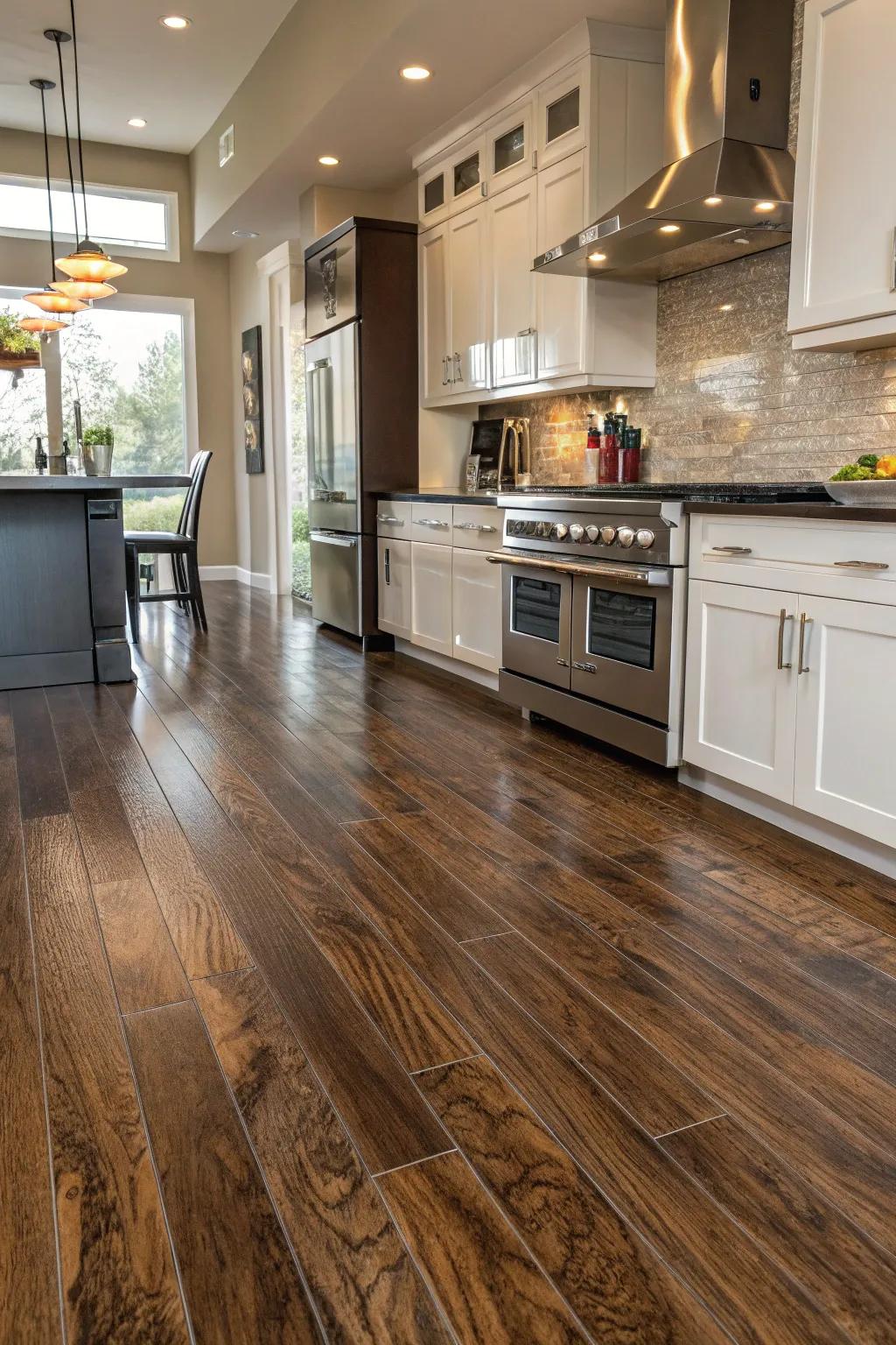Vinyl planks offer the charm of hardwood without the cost.