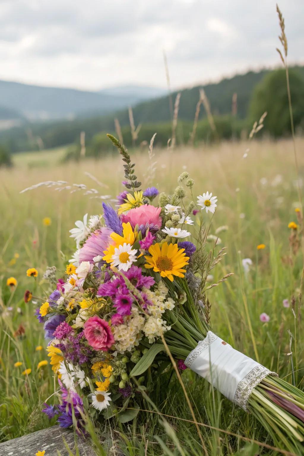 A vibrant bouquet of wildflowers perfect for a budget-friendly wedding.