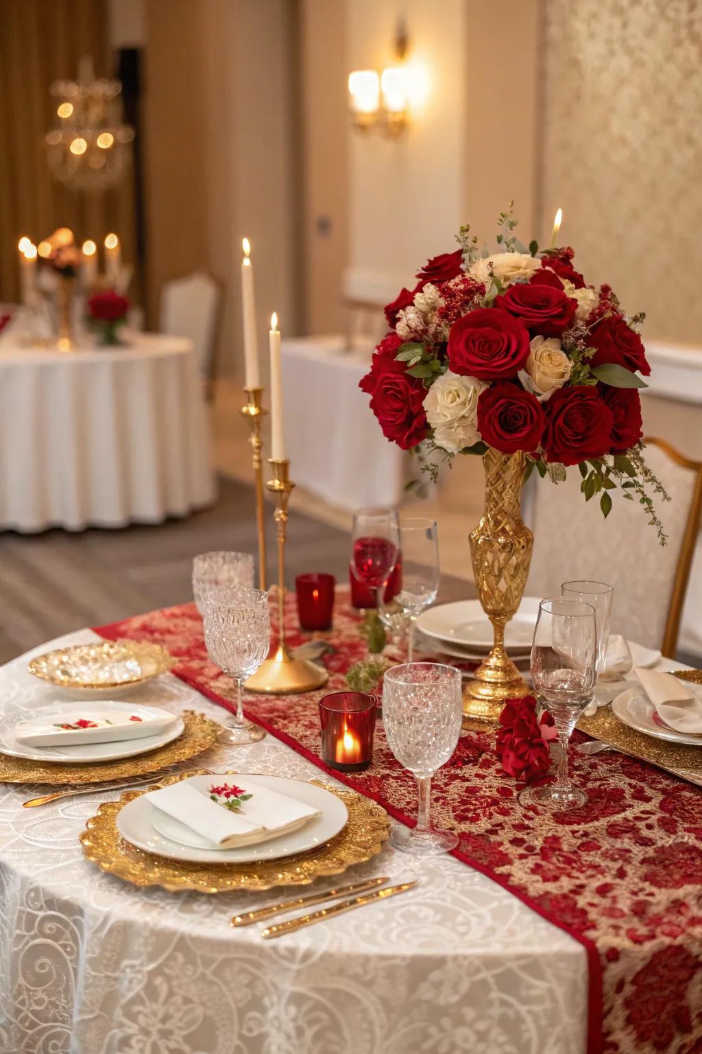 A stunning table setting with traditional Chinese color accents.