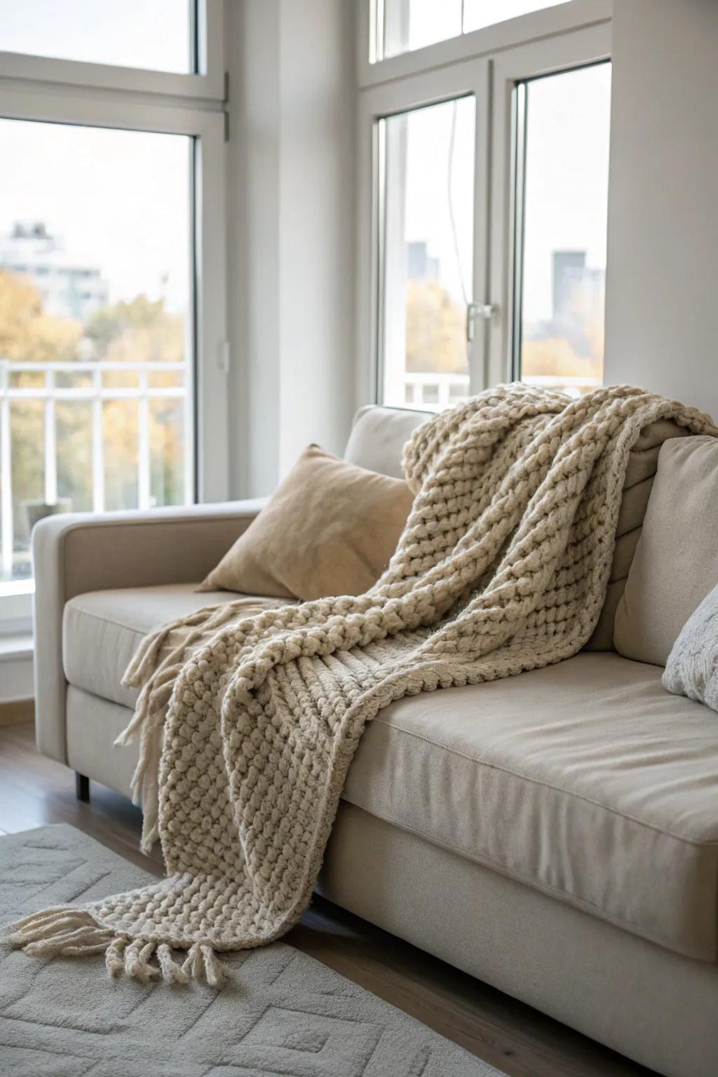 Neutral tones for a timeless chunky blanket.