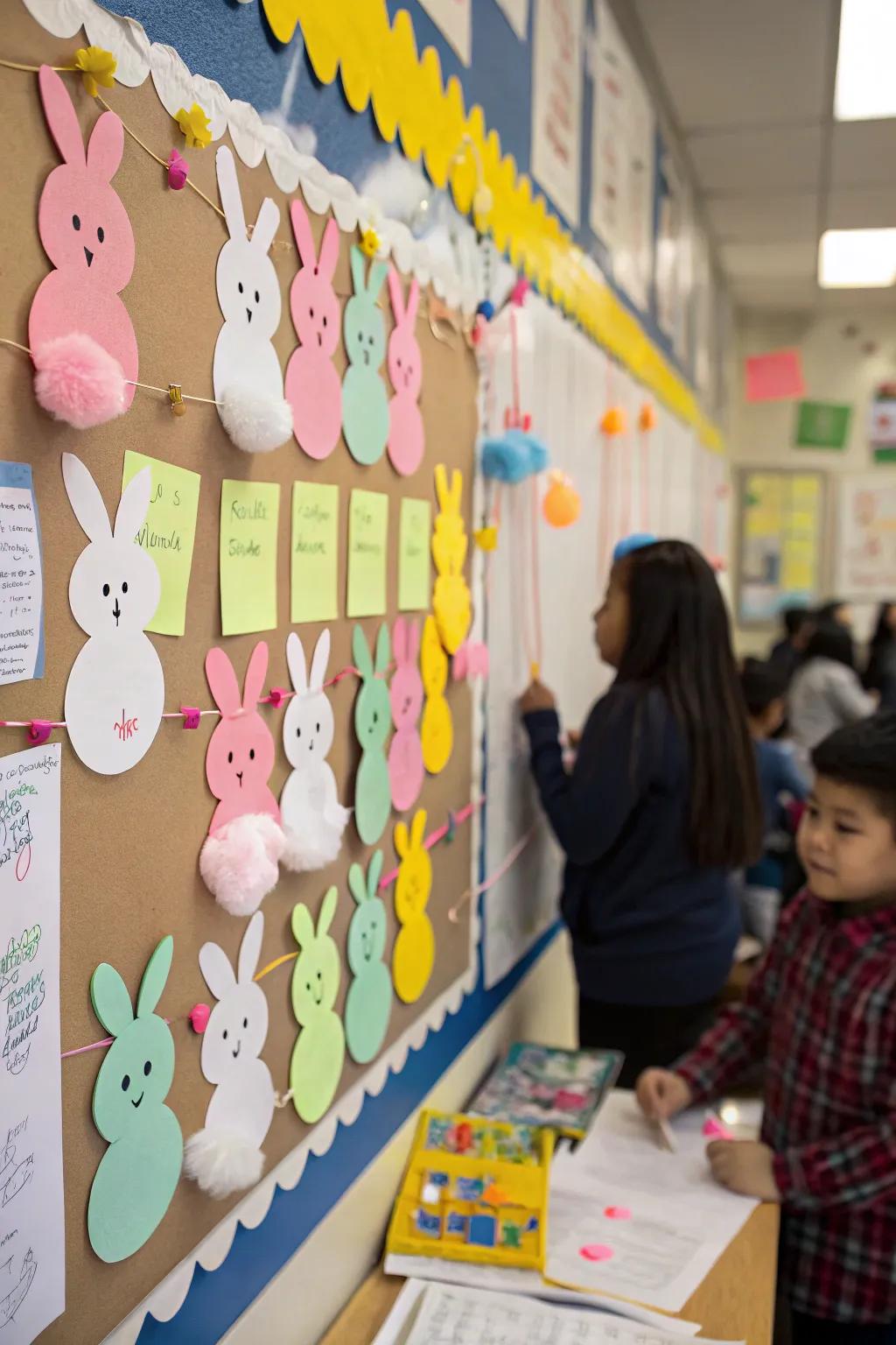 A charming bunny-themed bulletin board perfect for Easter celebrations.