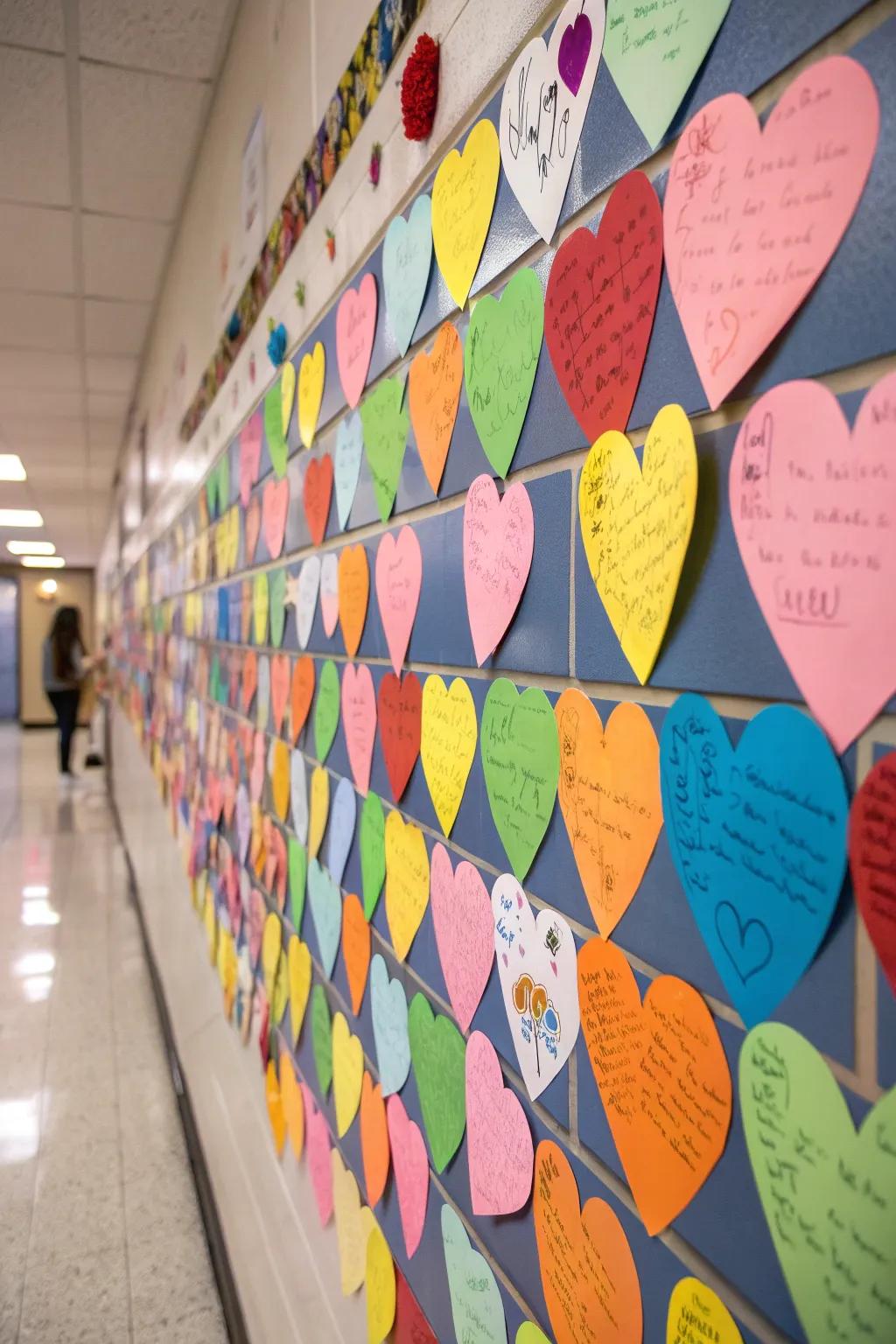 Heartfelt wall display encouraging positivity and inclusivity.