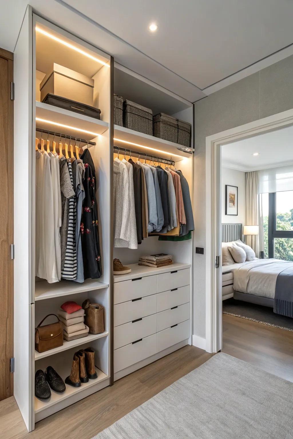 Open shelving brings a display-like quality to your closet space.