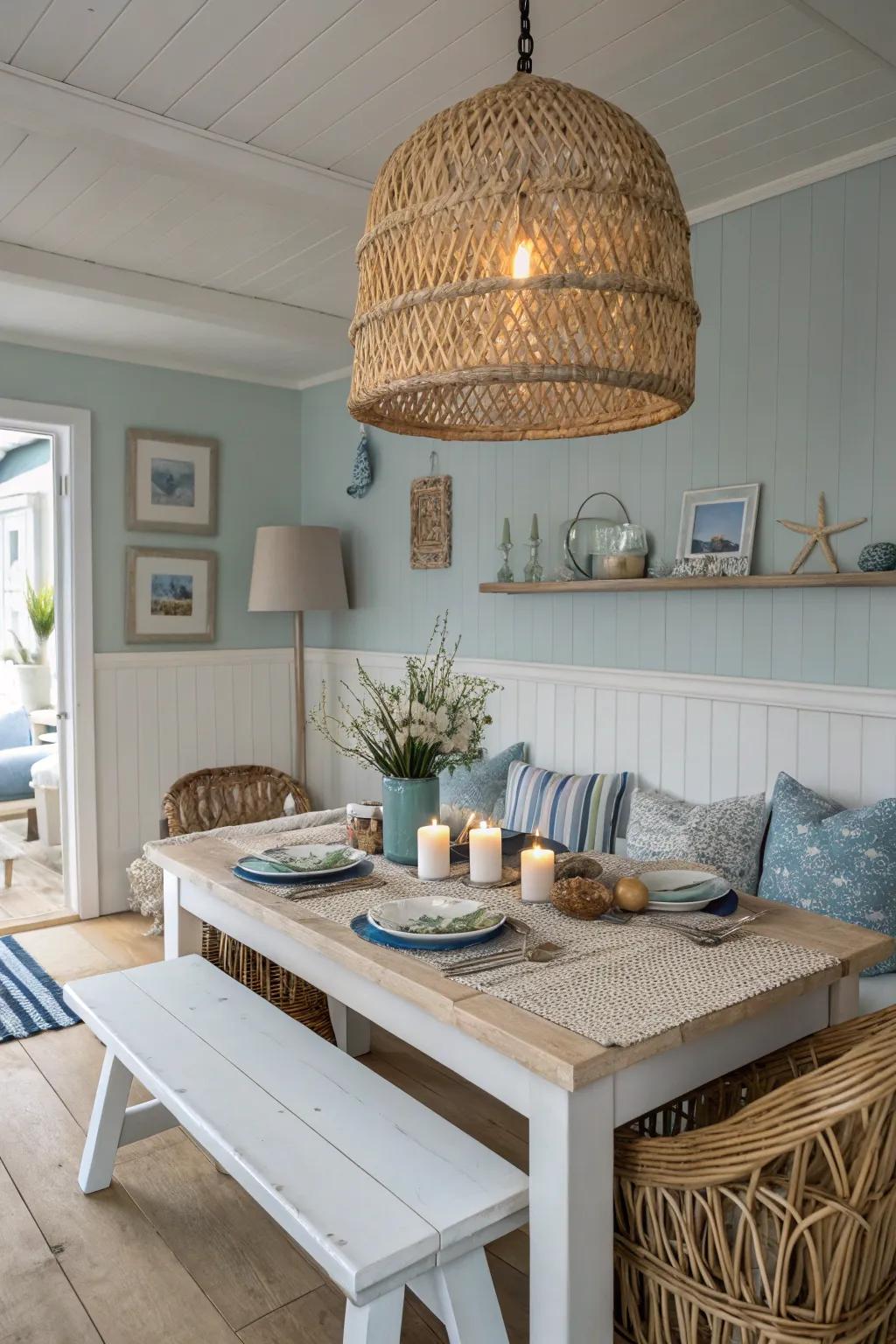 Wicker pendants bring a touch of the seaside to your dining space.