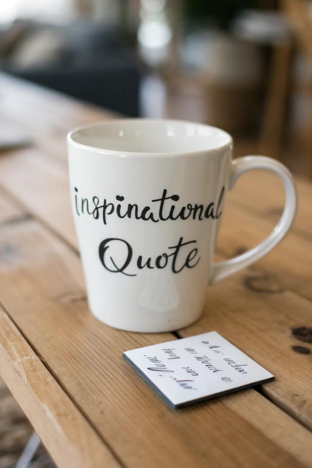 A white mug with an inspirational quote to uplift your mornings.