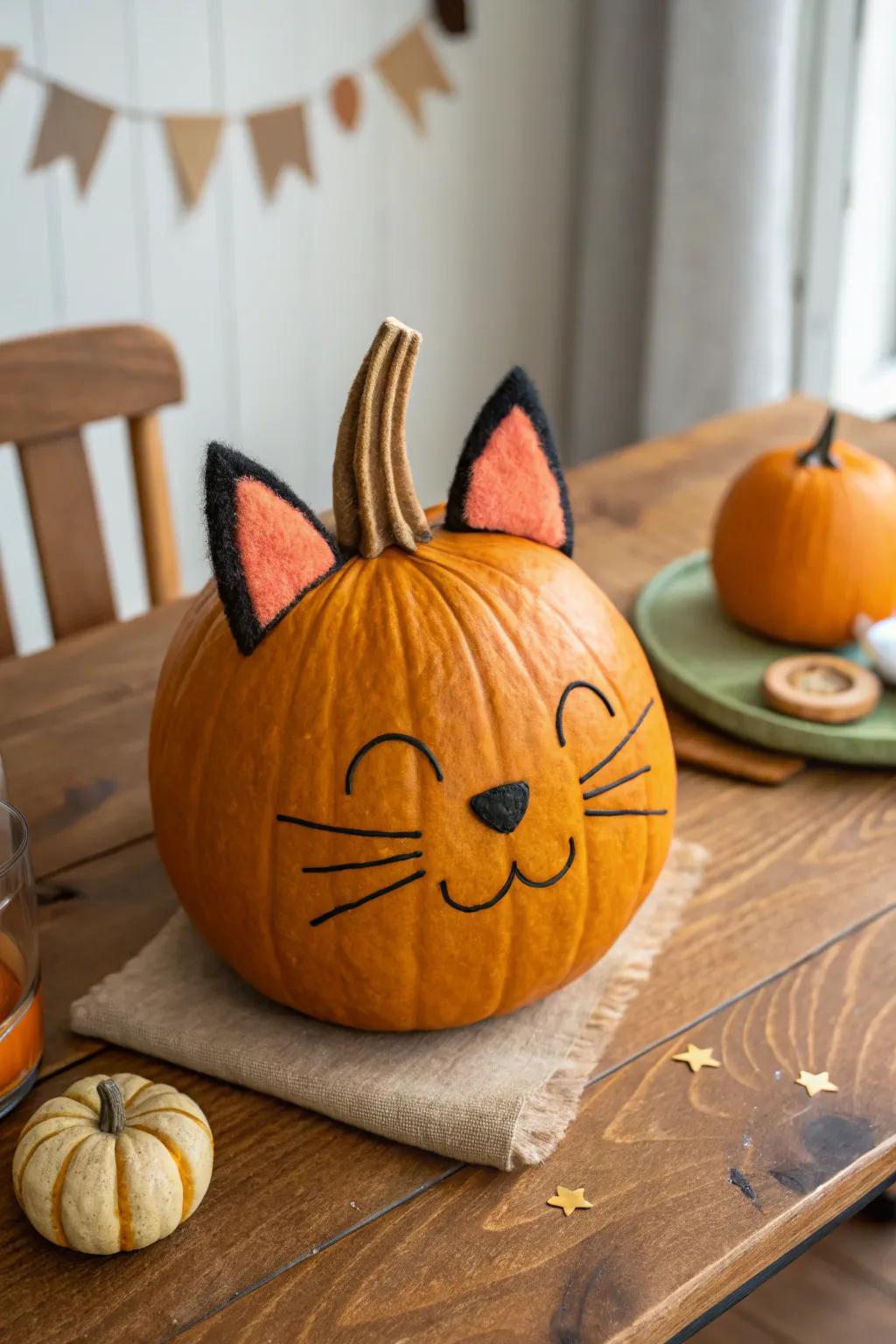 Transform your pumpkin into a purrfect cat with a little felt and paint.