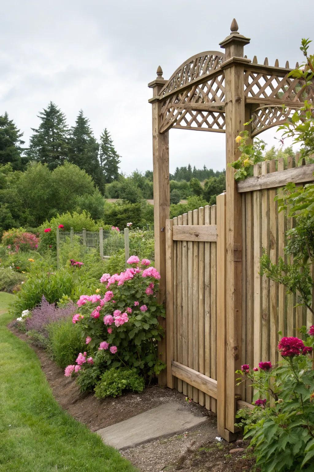 A lattice top adds elegance and light to a wooden fence.