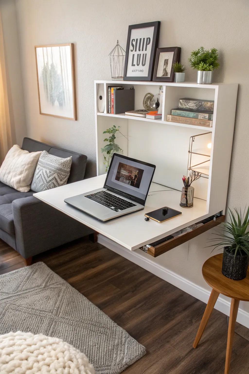 Wall-mounted desks free up valuable floor space.