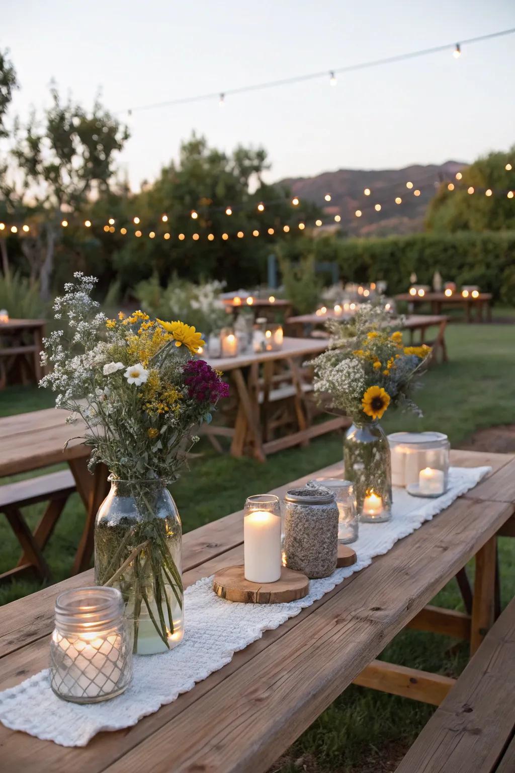 Rustic charm sets the stage for a warm, intimate gathering.