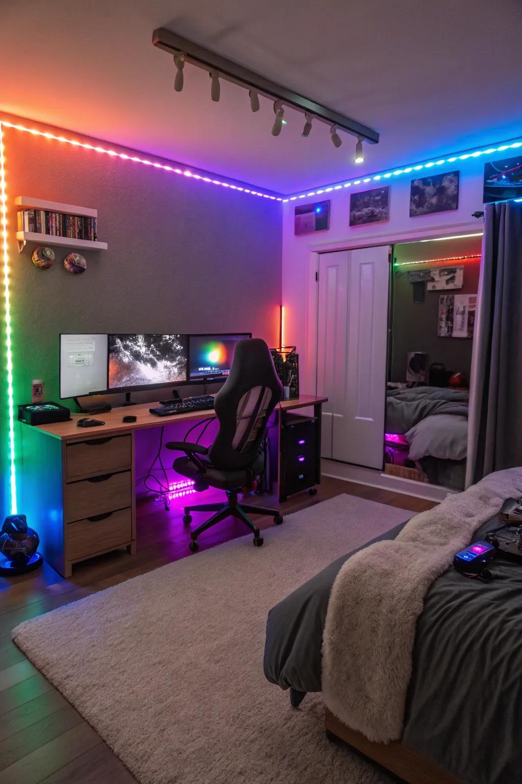 LED strips add a magical glow to any gaming bedroom.