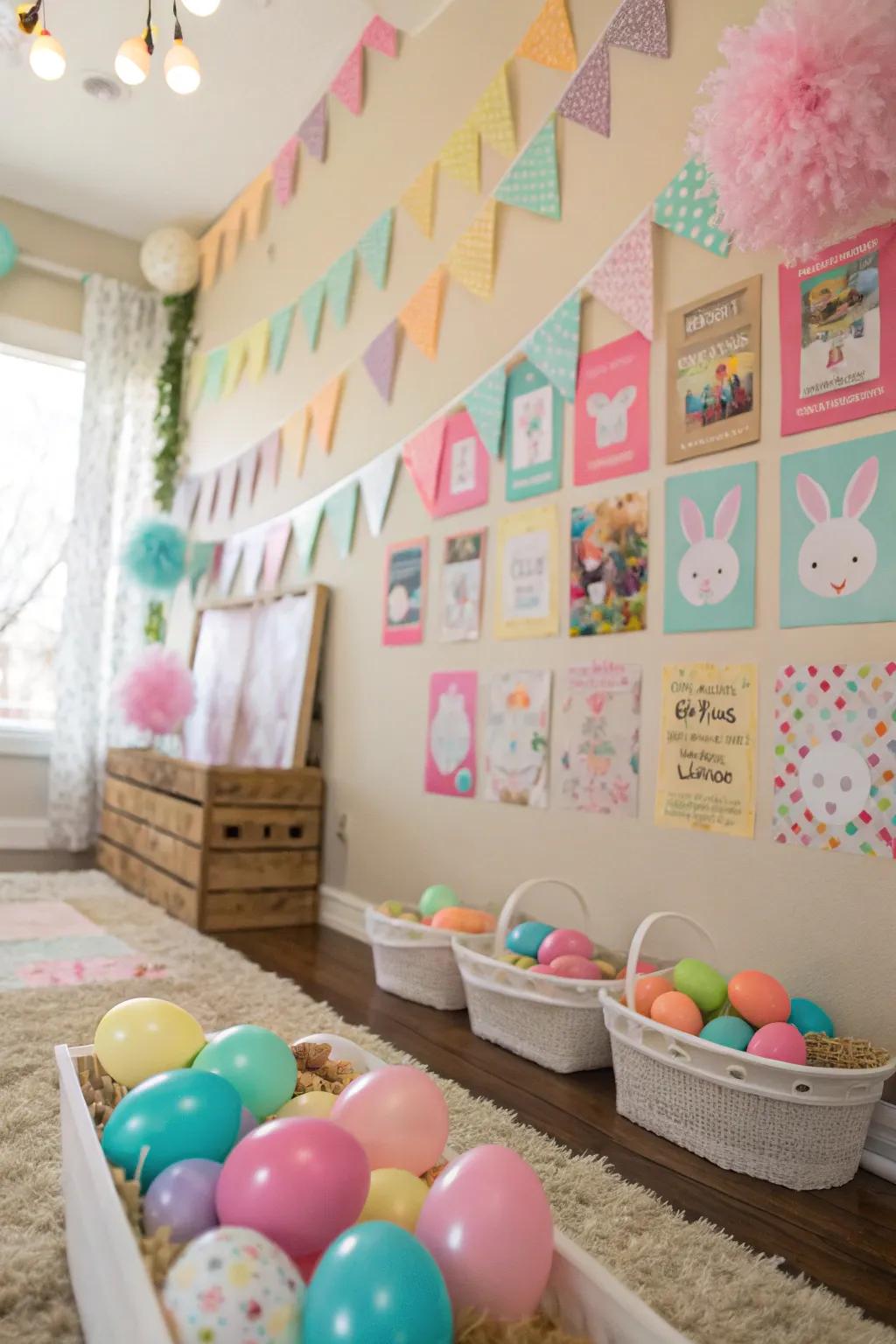 Whimsical bunny-themed decorations bring Easter magic to life.