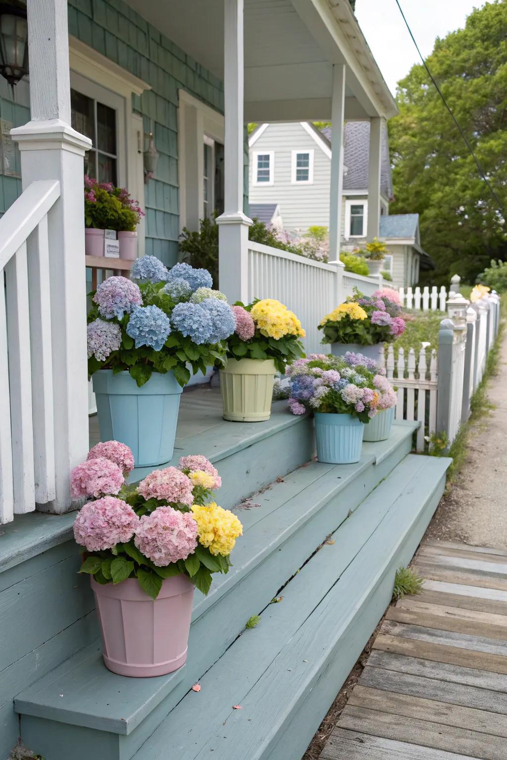 Potted flowers bring an instant touch of spring to your porch.