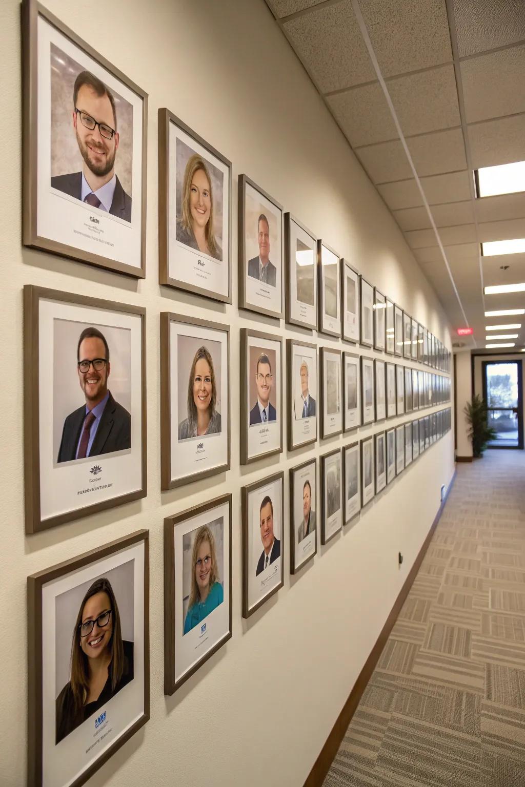 A classic grid layout showcasing employee photos in a neat and orderly fashion.