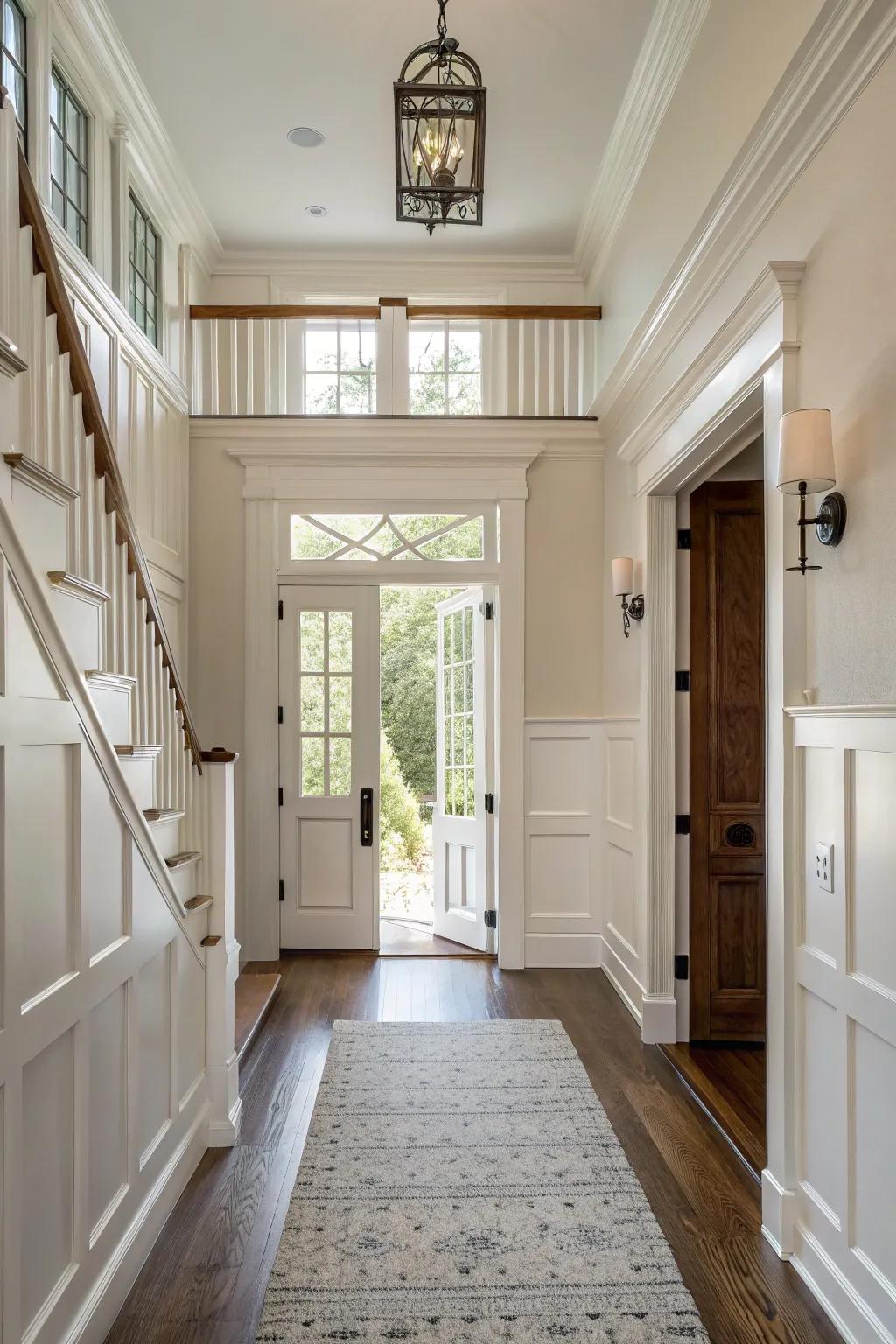 The elegance of board and batten paneling in a warm, inviting entryway.