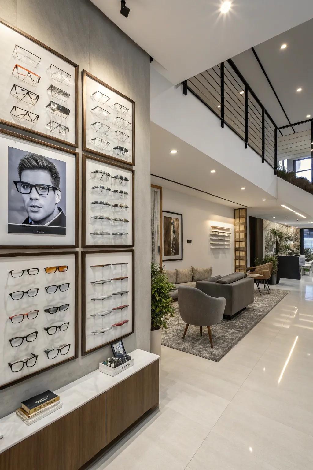 Turn your eyeglasses into art with wall-mounted frames.