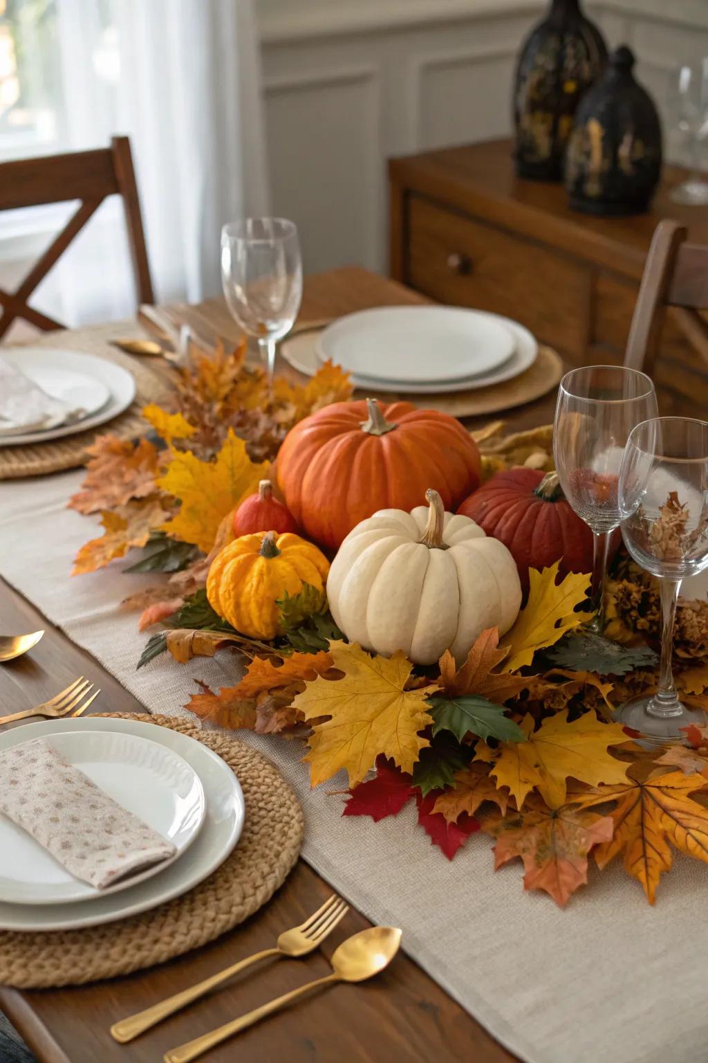 Pumpkin centerpieces add a classic fall touch to any table setting.