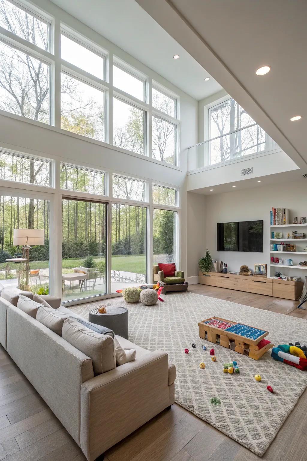 Open floor plans enhance space and light, unifying play and relaxation.