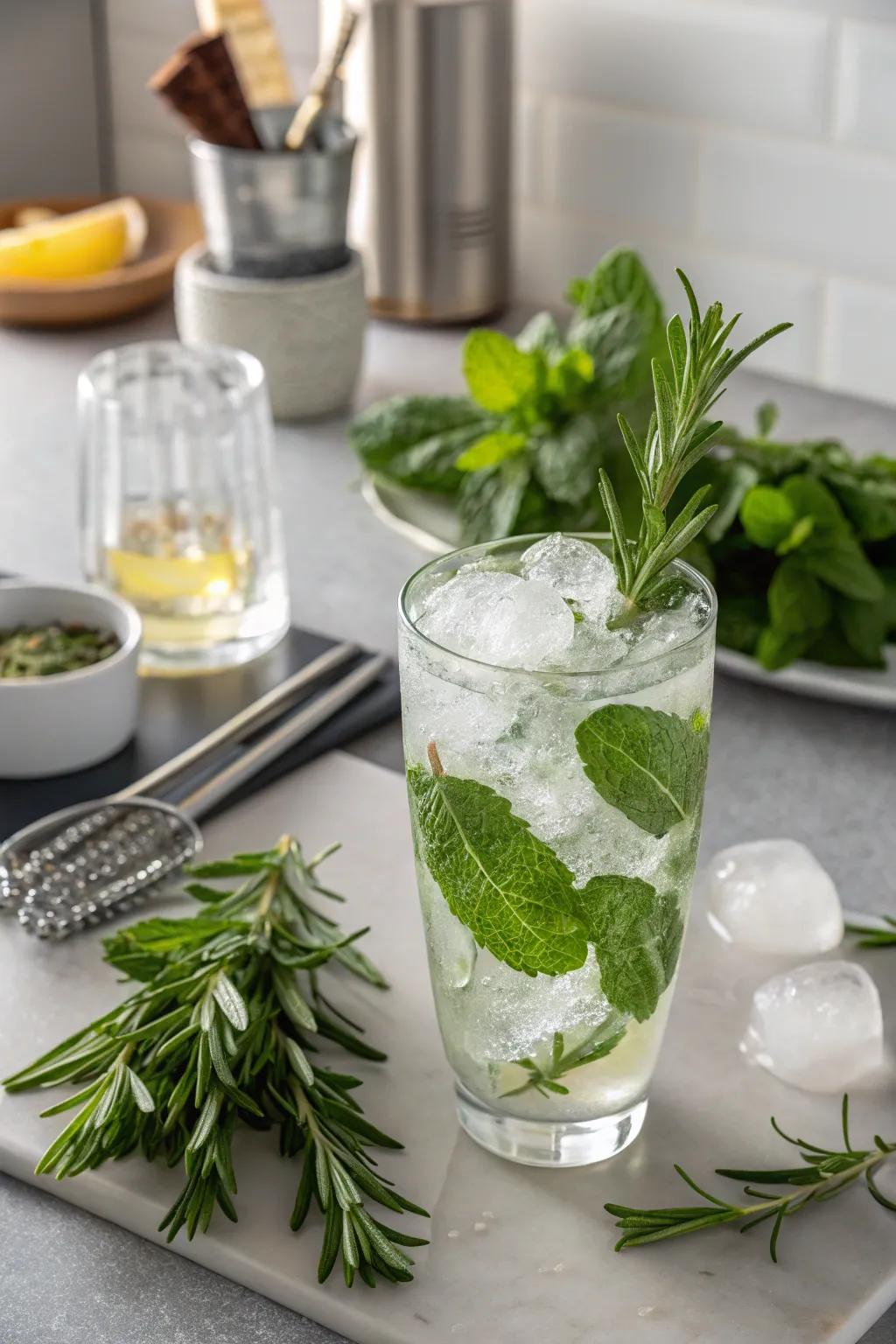 Herb-infused ice cubes for a refreshing twist.