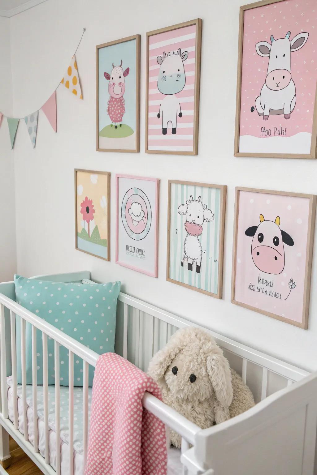 Add personality to your nursery with charming farm animal prints.