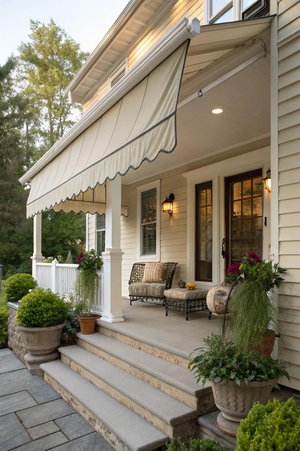 Classic fabric awnings offer both style and shade for your porch.