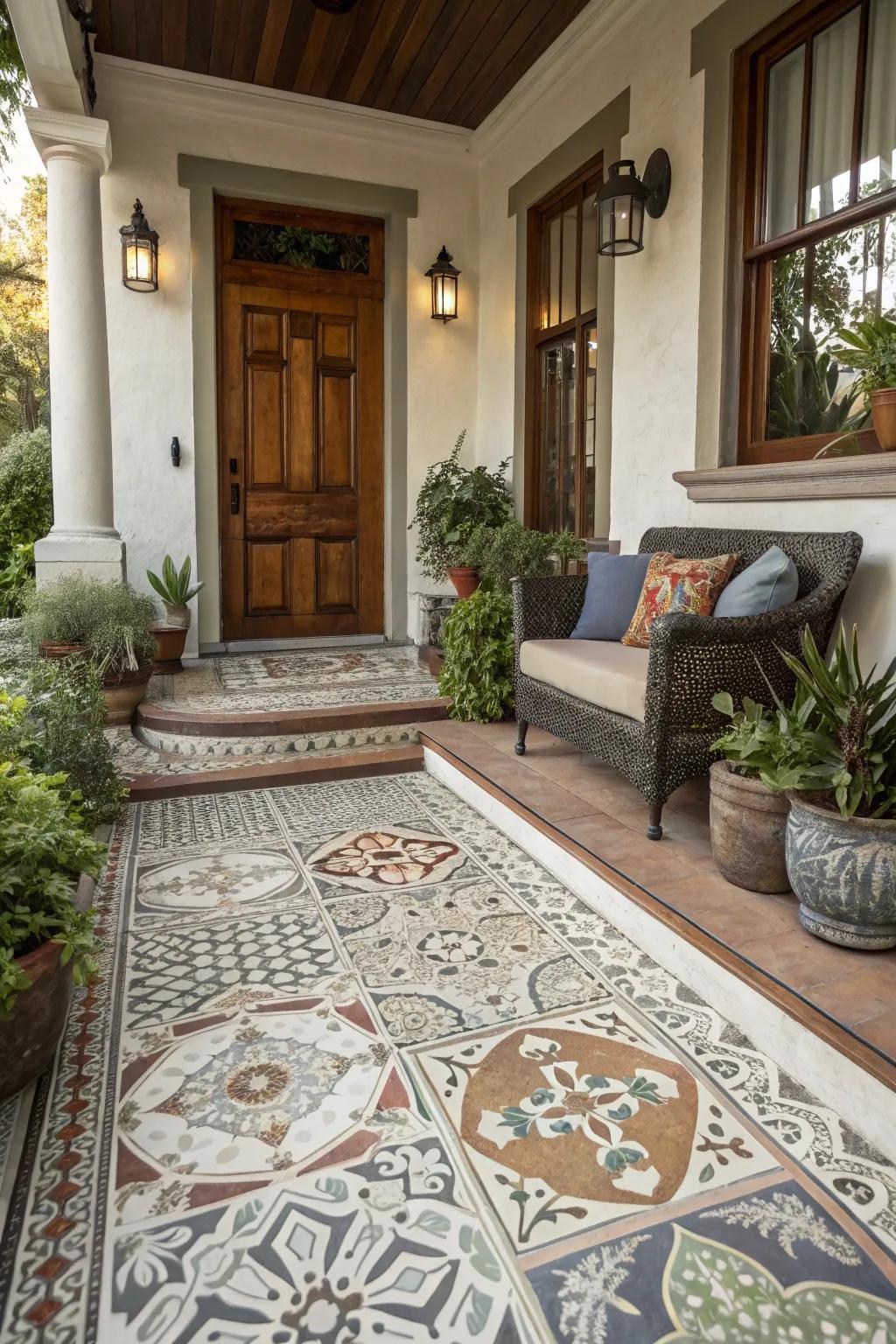 Decorative patterns can transform an ordinary porch into an extraordinary entrance.