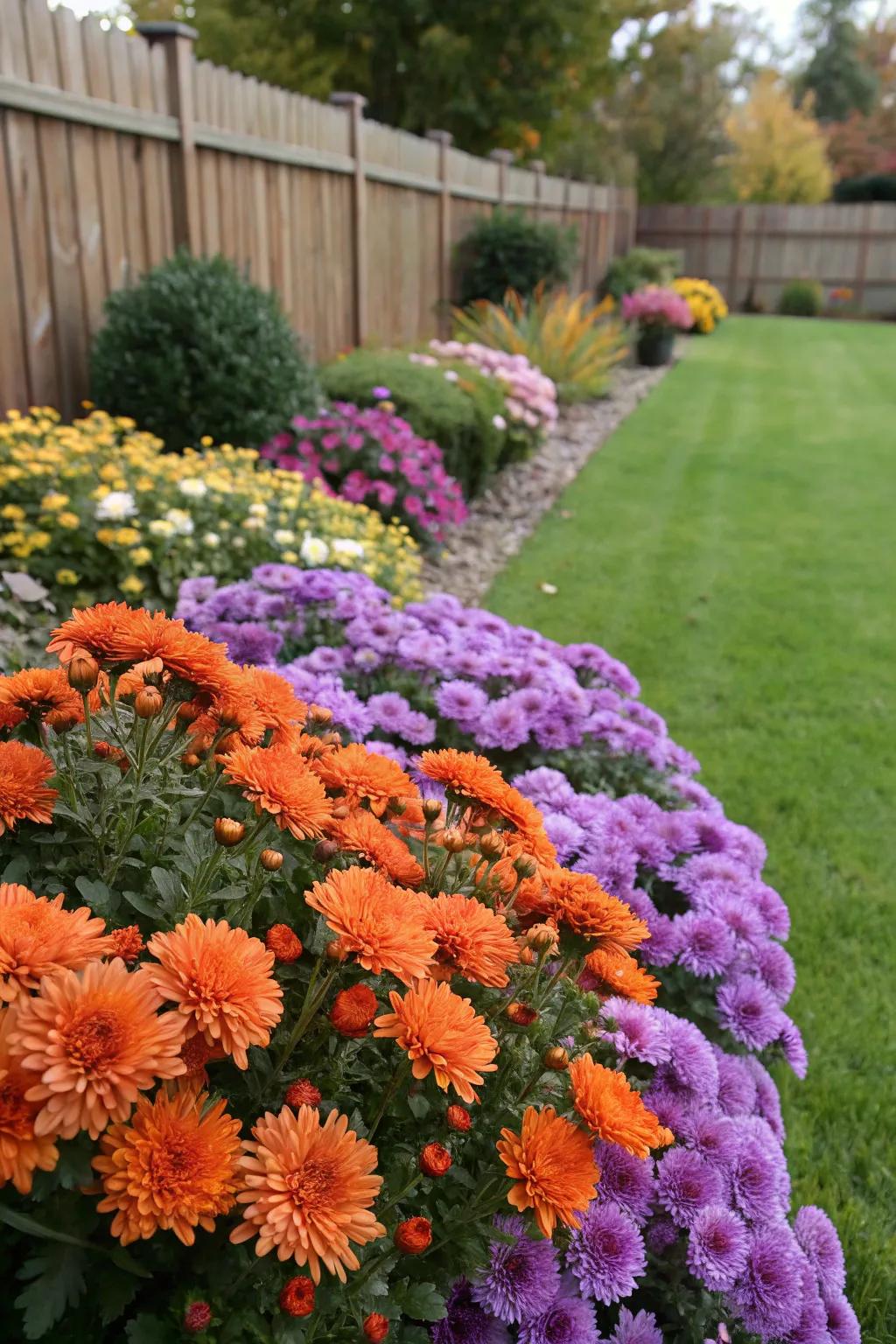 Brighten your front yard with colorful mums and asters.
