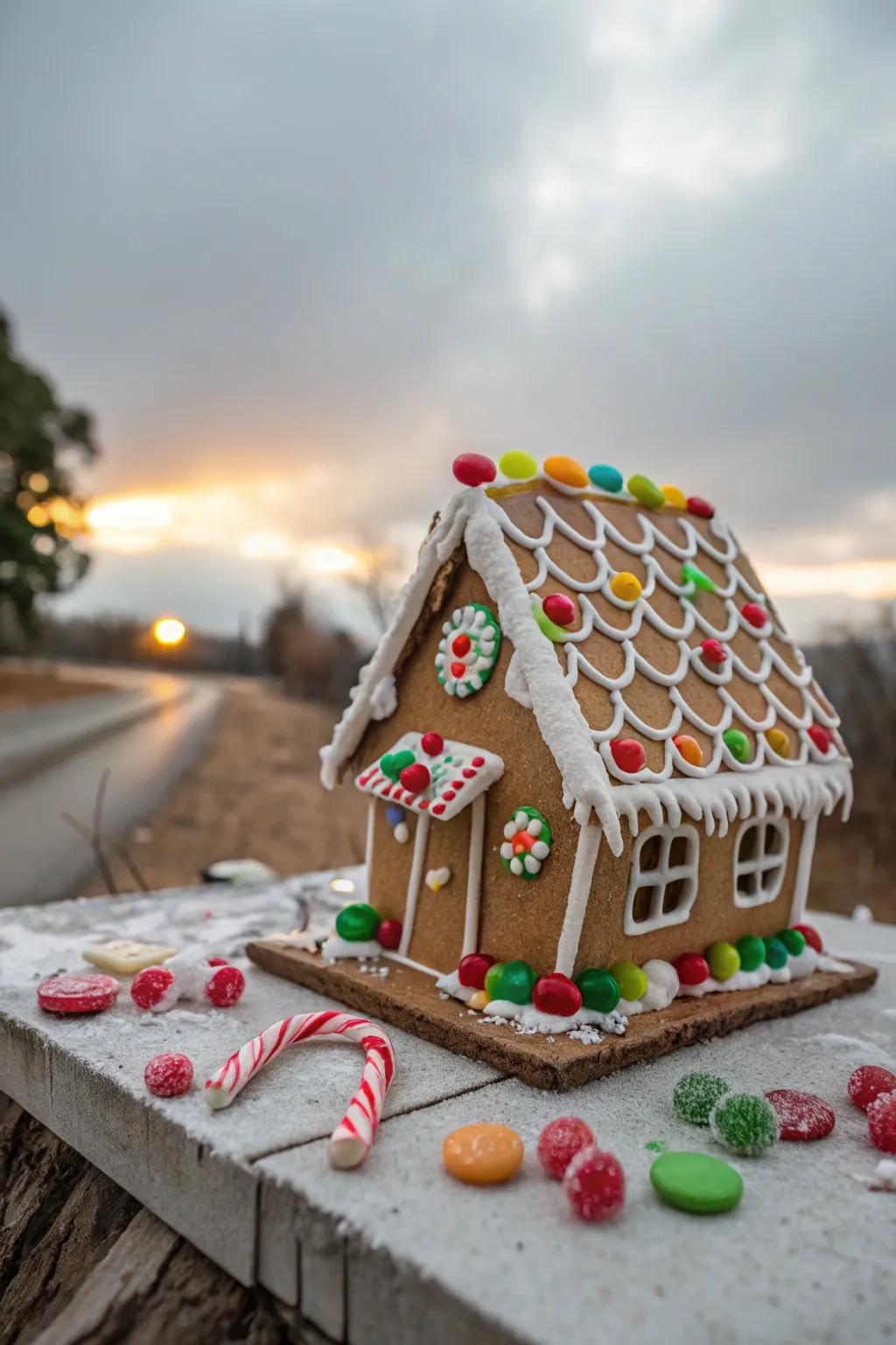 A leaning gingerbread house full of character