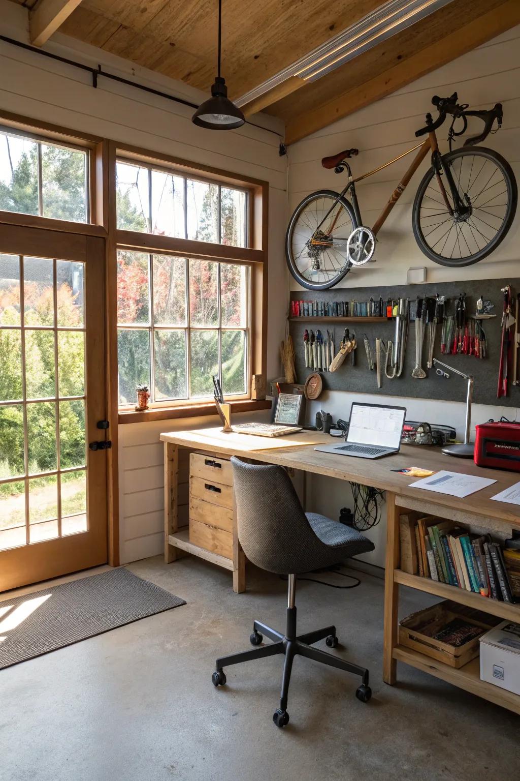 Maximize productivity with a naturally lit garage office.