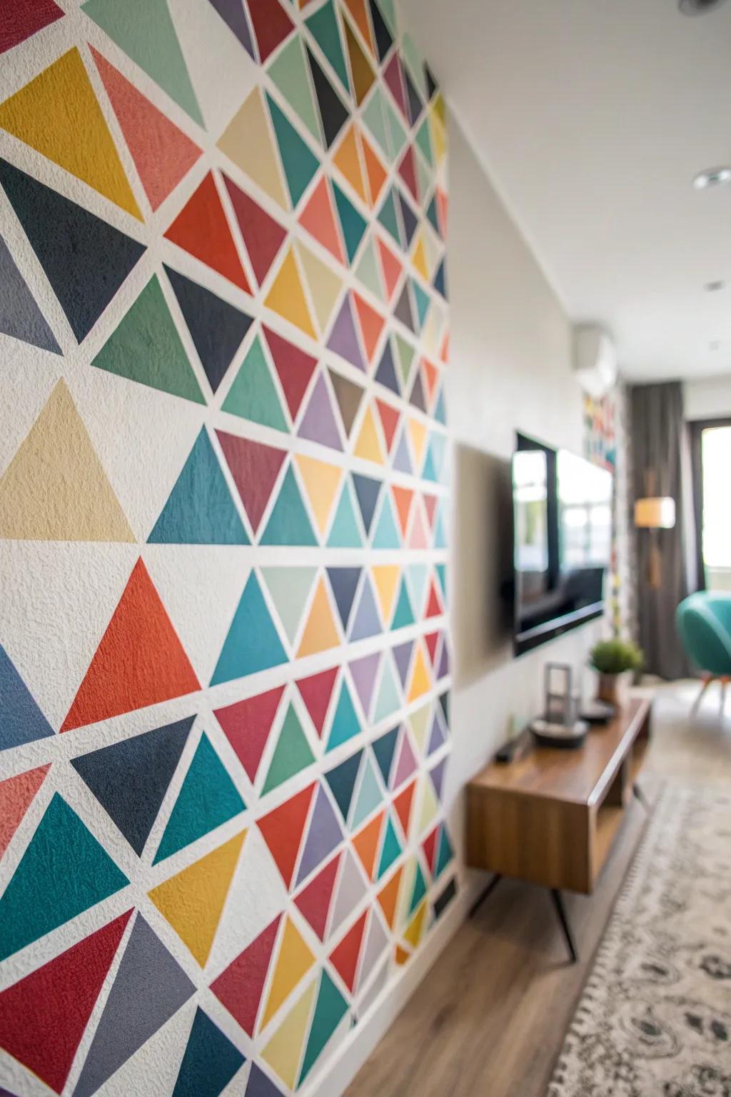 Colorful triangles bring a dynamic and modern touch to any space.