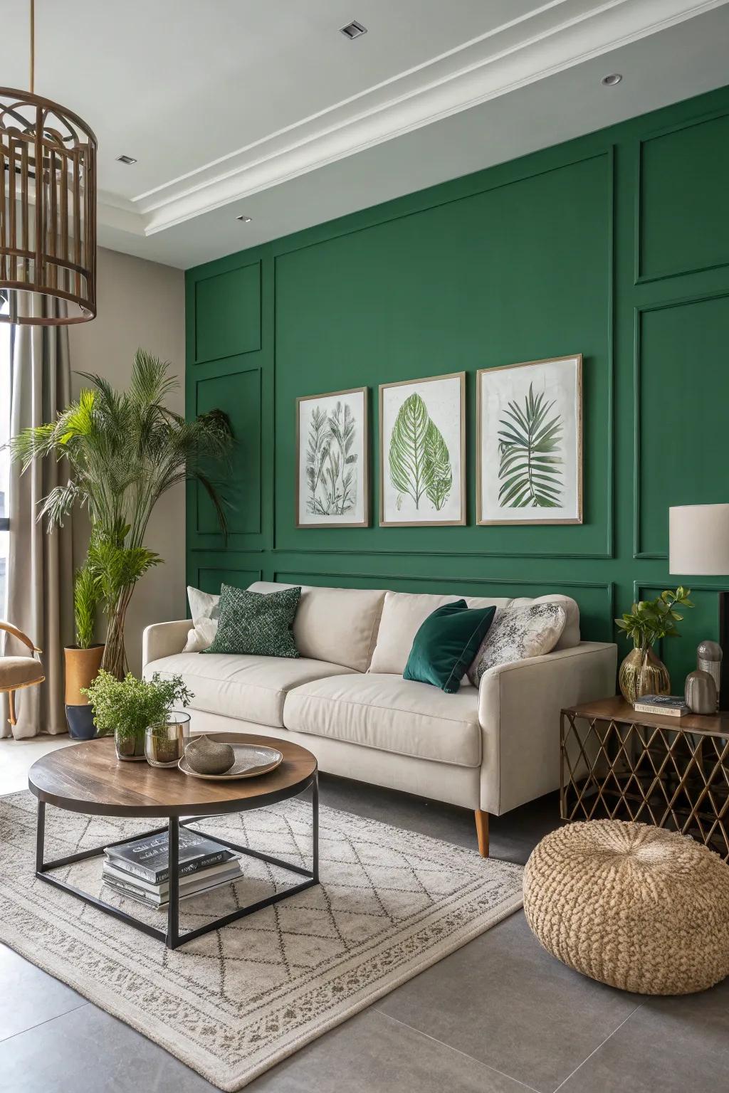 A bold green accent wall can transform any room into a vibrant space.