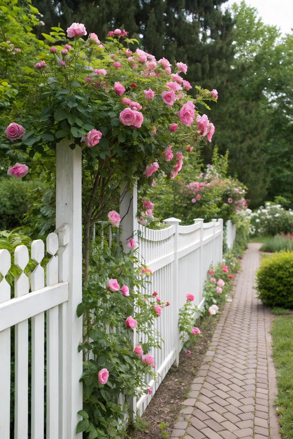 A half picket fence with roses adds a romantic touch to your garden.